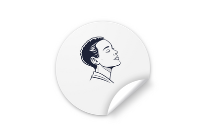 Sticker avec visage paisible en style vectoriel raffiné sur fond minimaliste
