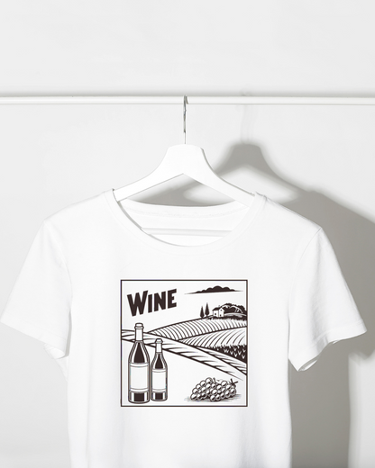 T-shirt décoré d'une affiche vintage sur le thème du vin.