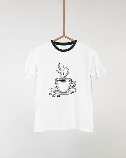 T-shirt avec une tasse de café minimaliste pour des matins réconfortants