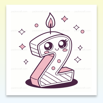 Illustration d'une bougie kawaii numéro 2, idéale pour décorations d'anniversaire.