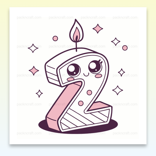 Illustration d'une bougie kawaii numéro 2, idéale pour décorations d'anniversaire.