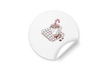 Sticker festif avec motif de chocolat chaud cozy et candy cane pour l'hiver