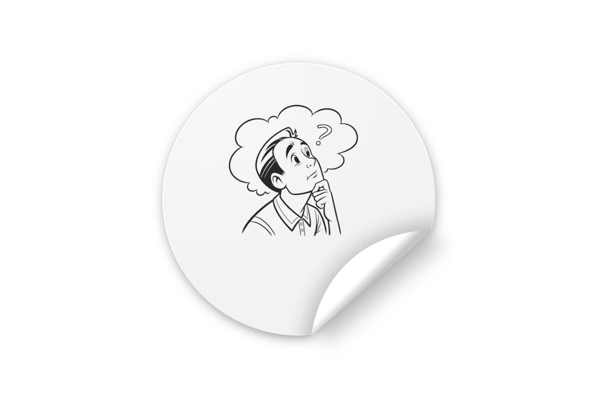 Sticker numérique présentant un homme en pleine réflexion dans un style minimaliste