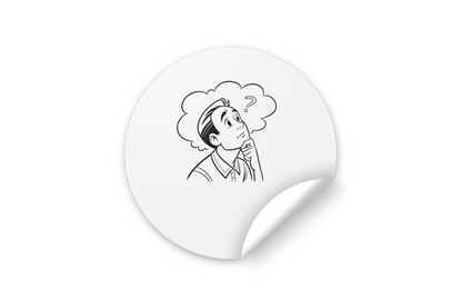 Sticker numérique présentant un homme en pleine réflexion dans un style minimaliste