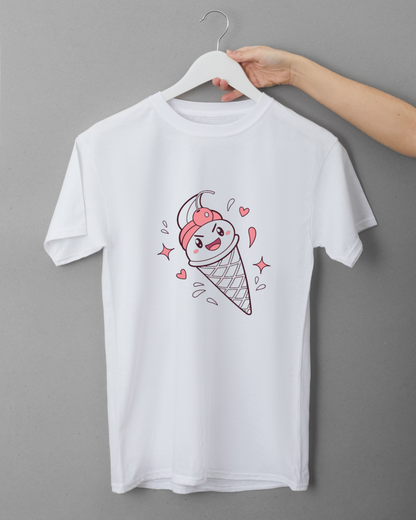 T-shirt kawaii orné d'un cornet glacé joyeux dans l'univers gourmand