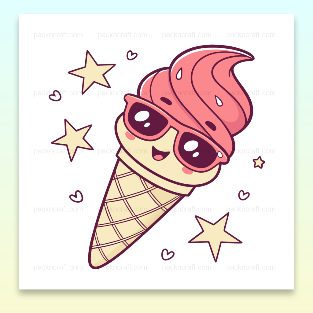Cornet de glace joyeux en style kawaii pour créations papeterie et DIY.