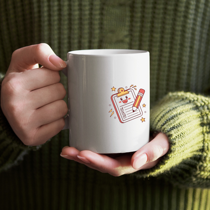 Mug à motif kawaii avec crayon et liste joyeuse dans un style amusant