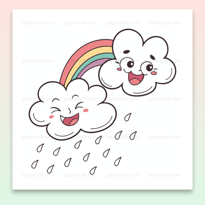 Illustration de nuages souriants avec arc-en-ciel en style doodle pour déco et projets créatifs