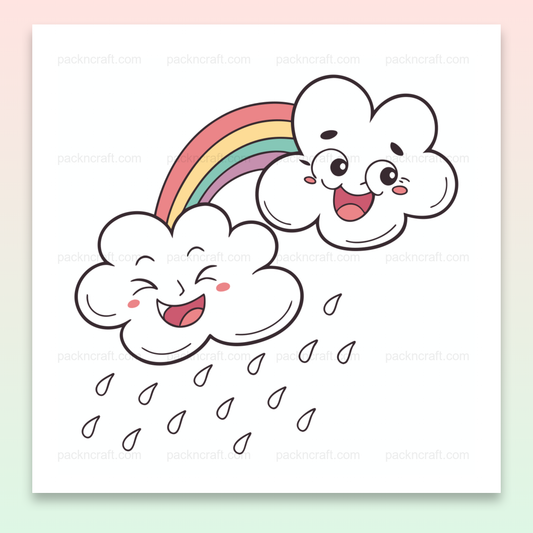 Illustration de nuages souriants avec arc-en-ciel en style doodle pour déco et projets créatifs