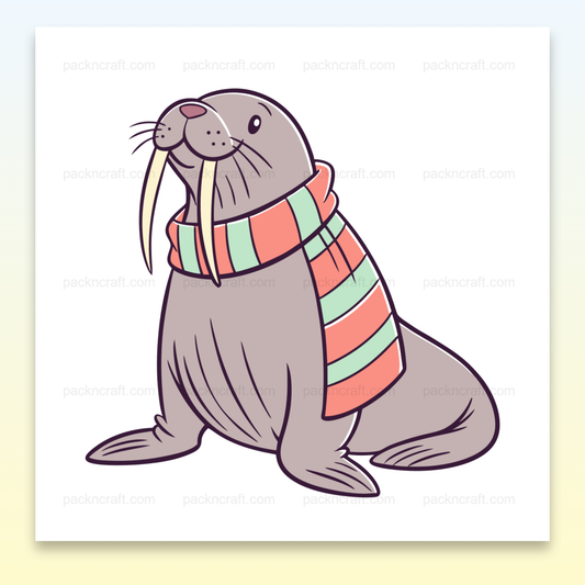 Morse avec écharpe, illustration SVG hivernale, idéale pour stickers ou papeterie