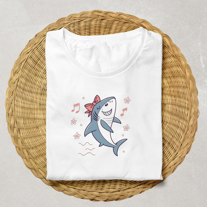 T-shirt gai avec un requin qui danse dans un style ludique et marin