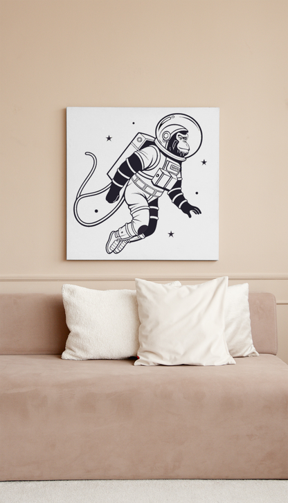 Cadre décoratif avec singe astronaute minimaliste pour aventure cosmique