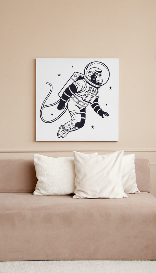 Cadre décoratif avec singe astronaute minimaliste pour aventure cosmique