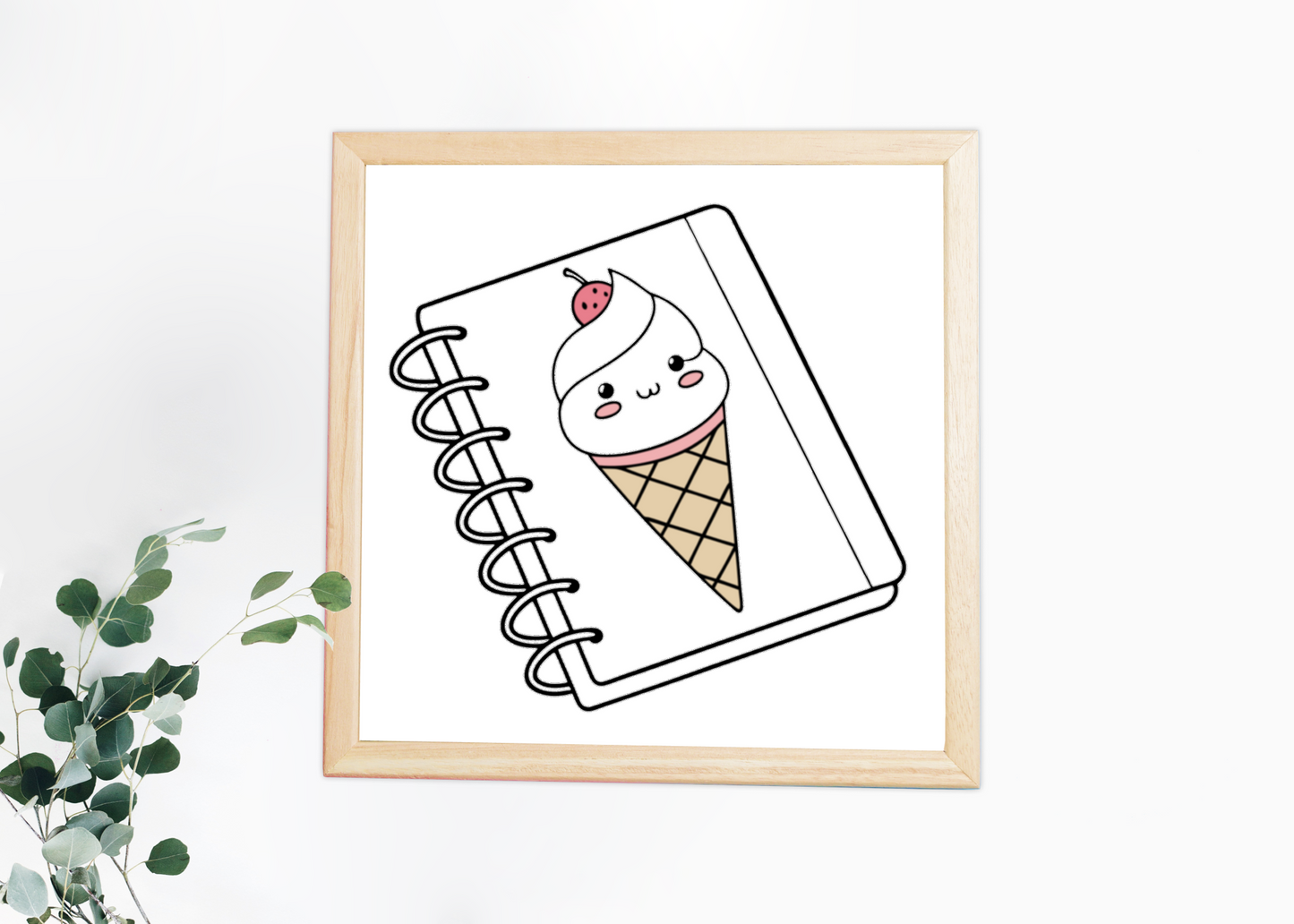 Cadre décoratif avec icône kawaii et style délicat pour ambiance joyeuse