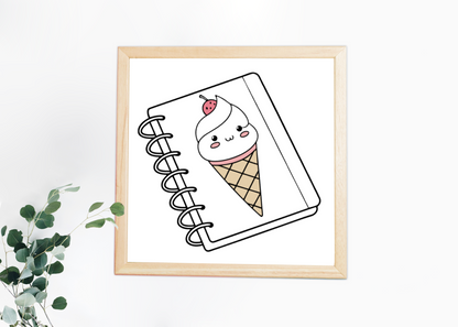 Cadre décoratif avec icône kawaii et style délicat pour ambiance joyeuse