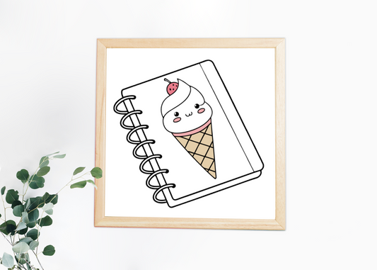 Cadre décoratif avec icône kawaii et style délicat pour ambiance joyeuse