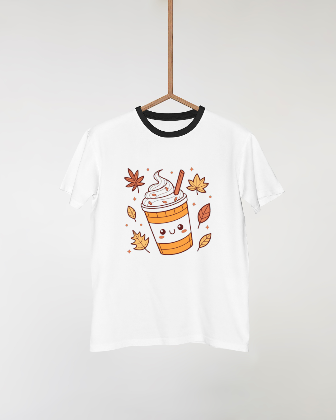 T-shirt décoré d'un latté joyeux automnal style kawaii gourmand apaisant