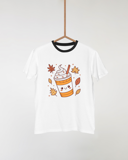 T-shirt décoré d'un latté joyeux automnal style kawaii gourmand apaisant