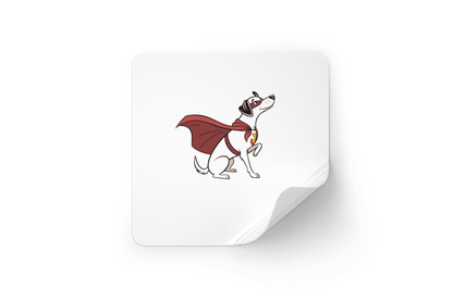 Sticker au design minimaliste avec chien super-héros arborant fièrement son courage