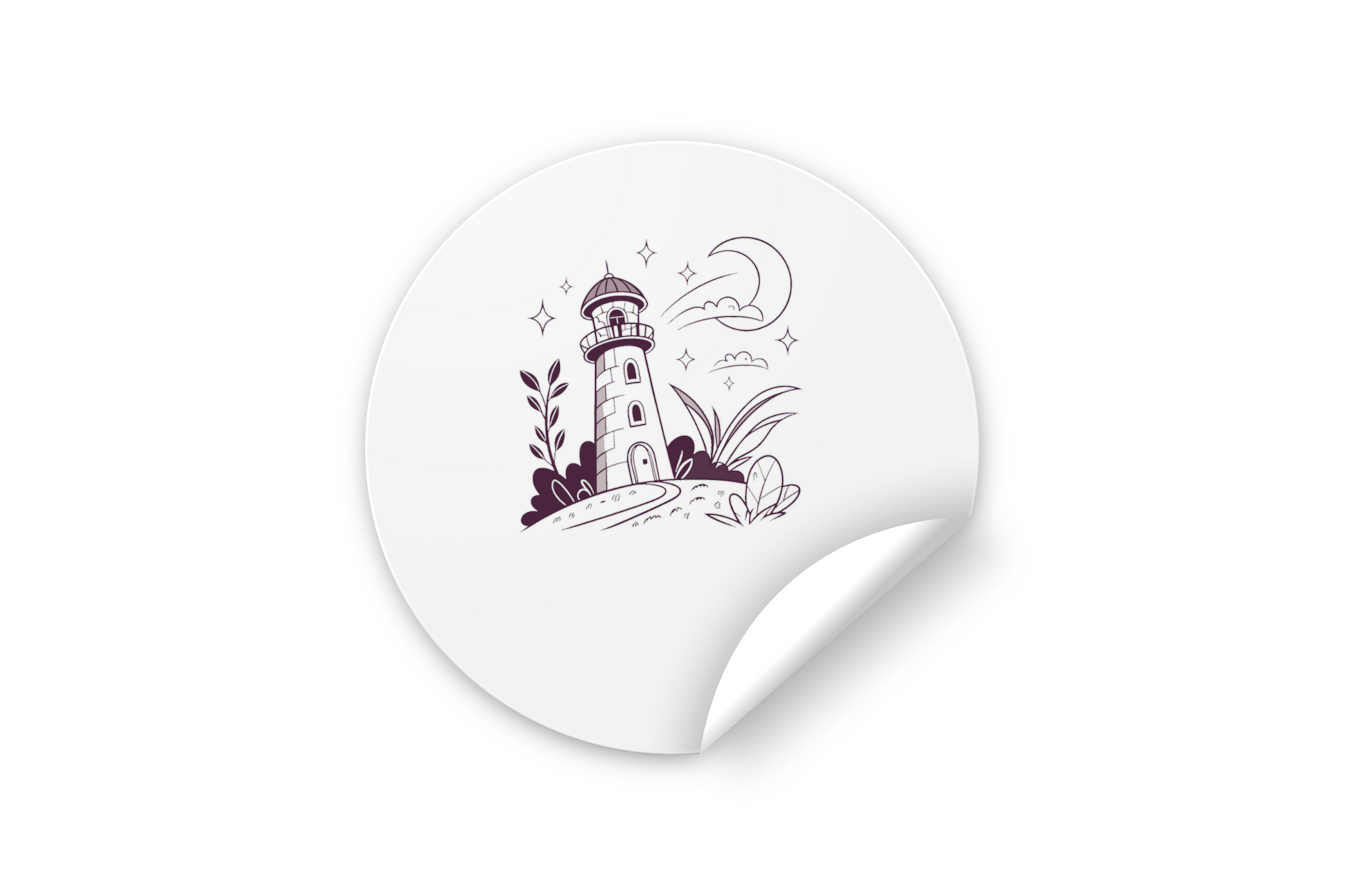 Sticker décoratif montrant un phare sous une lune dans un style minimaliste nocturne