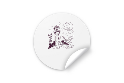 Sticker décoratif montrant un phare sous une lune dans un style minimaliste nocturne