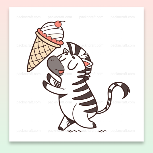 Illustration de zèbre joueur avec cornet de glace, idéal pour projets créatifs.