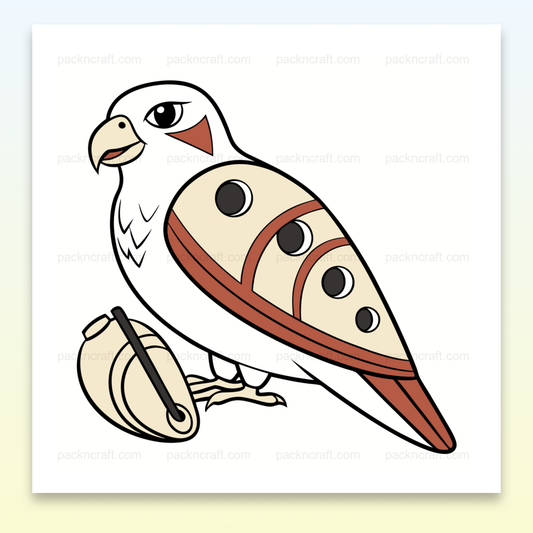 Illustration d'un faucon jouant de l'ocarina, idéale pour projets créatifs et éducatifs.
