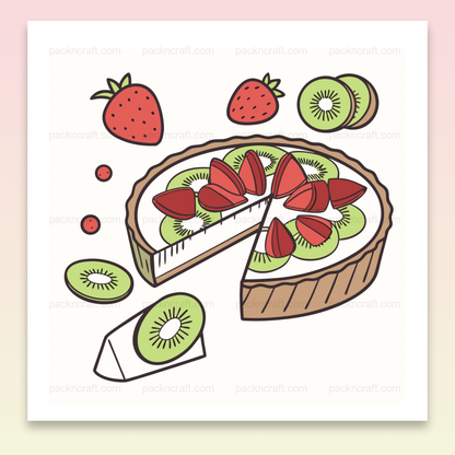 Illustration de tarte fraises et kiwis, idéale pour papeterie et projet DIY.