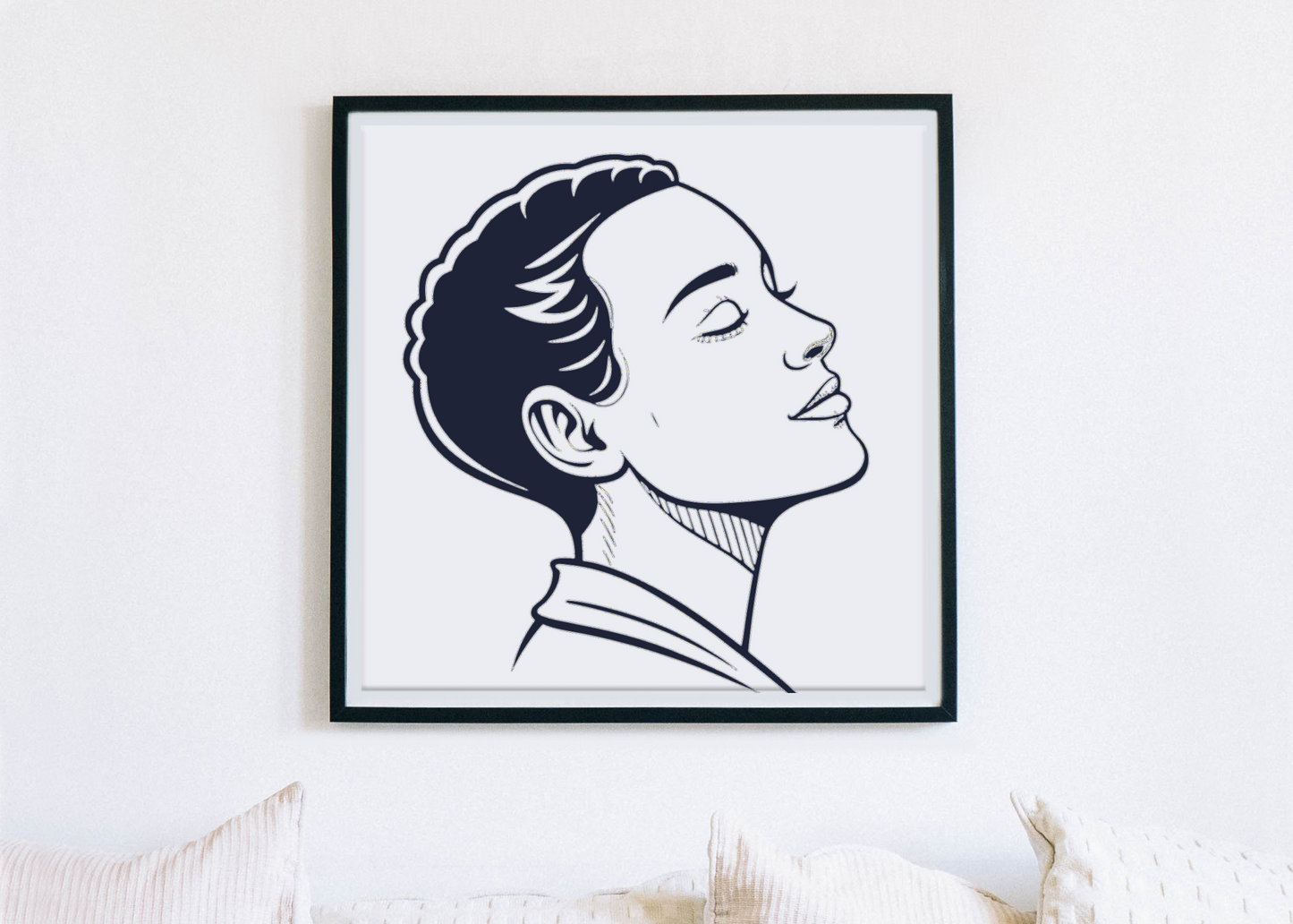 Cadre décoratif avec un élégant visage paisible en style vectoriel
