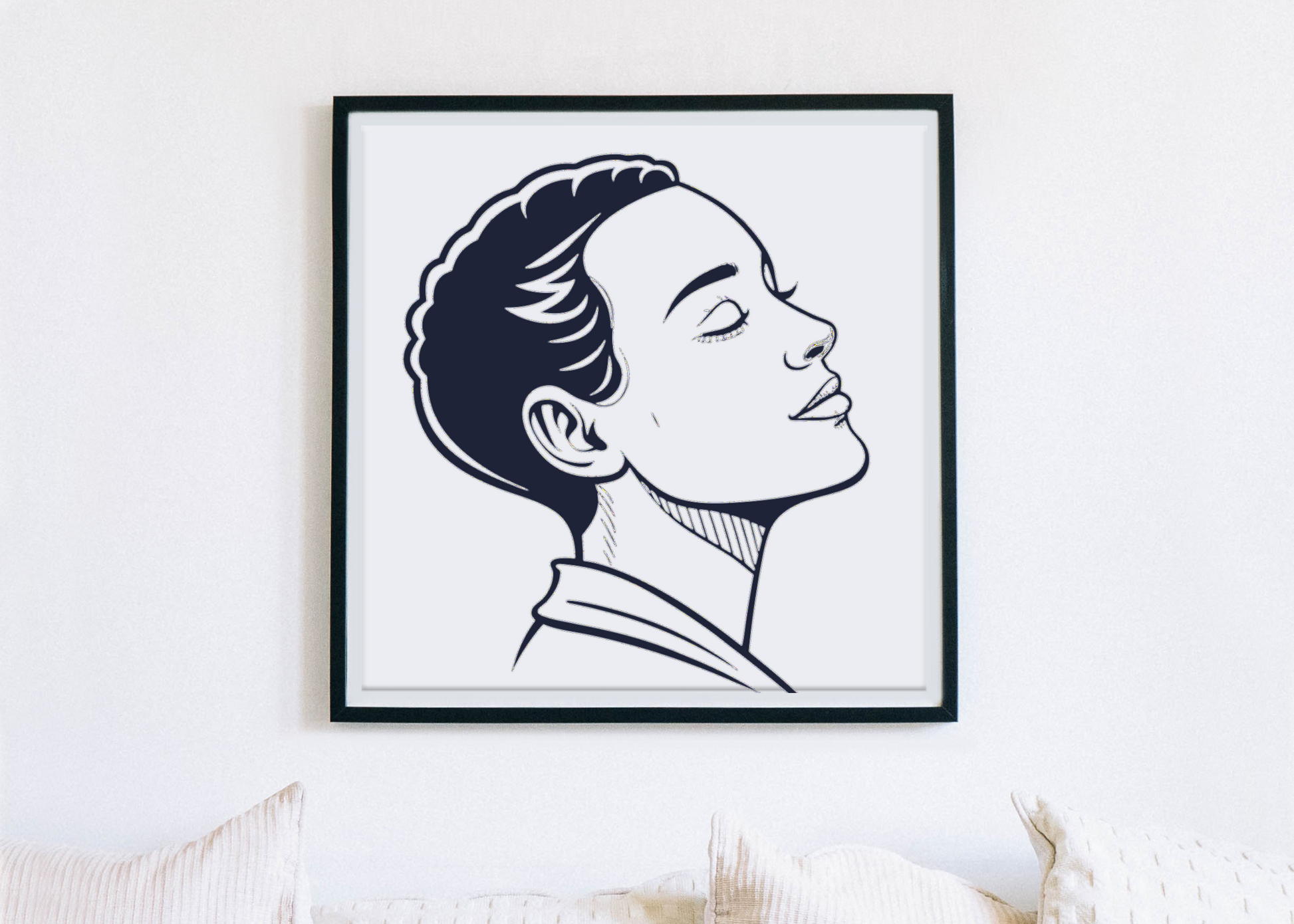 Cadre décoratif avec un élégant visage paisible en style vectoriel