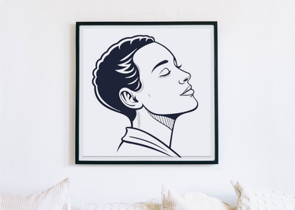 Cadre décoratif avec un élégant visage paisible en style vectoriel