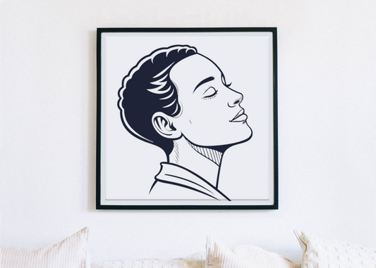 Cadre décoratif avec un élégant visage paisible en style vectoriel
