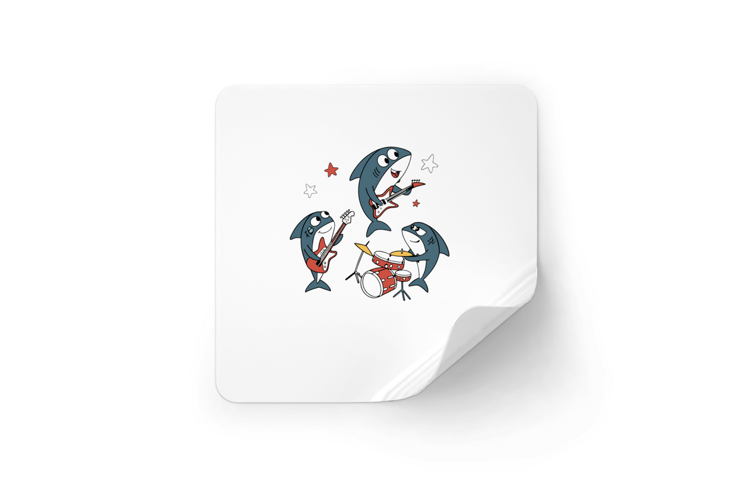 Sticker avec requins rockeurs cartoon en concert qui vibrent au rythme marin
