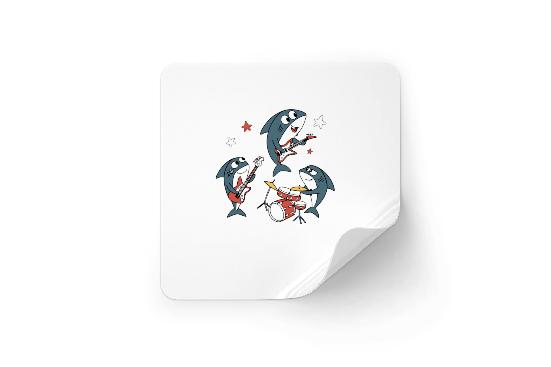 Sticker avec requins rockeurs cartoon en concert qui vibrent au rythme marin
