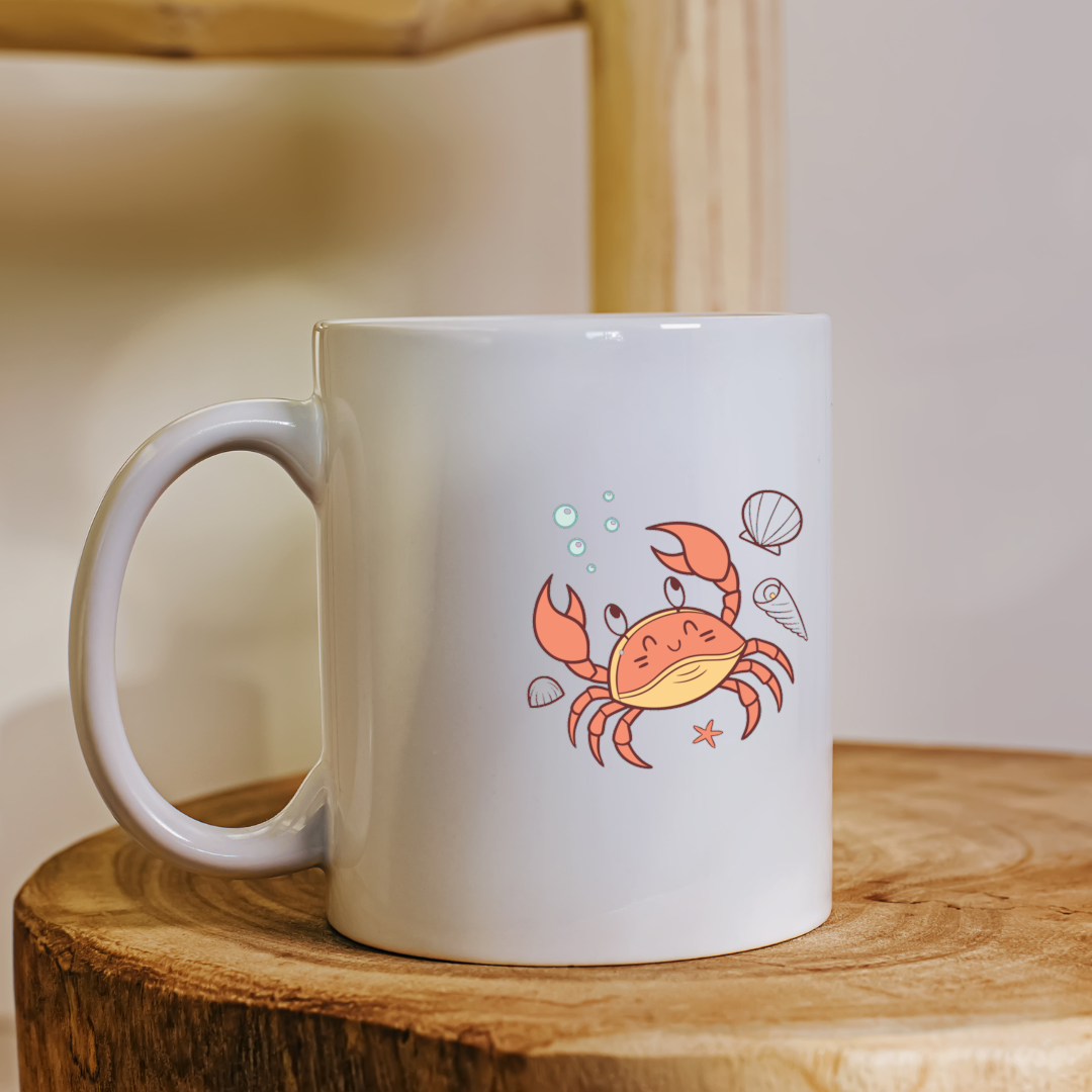 Mug avec crabe joyeux pastel sous la mer pour une aventure océane en cuisine