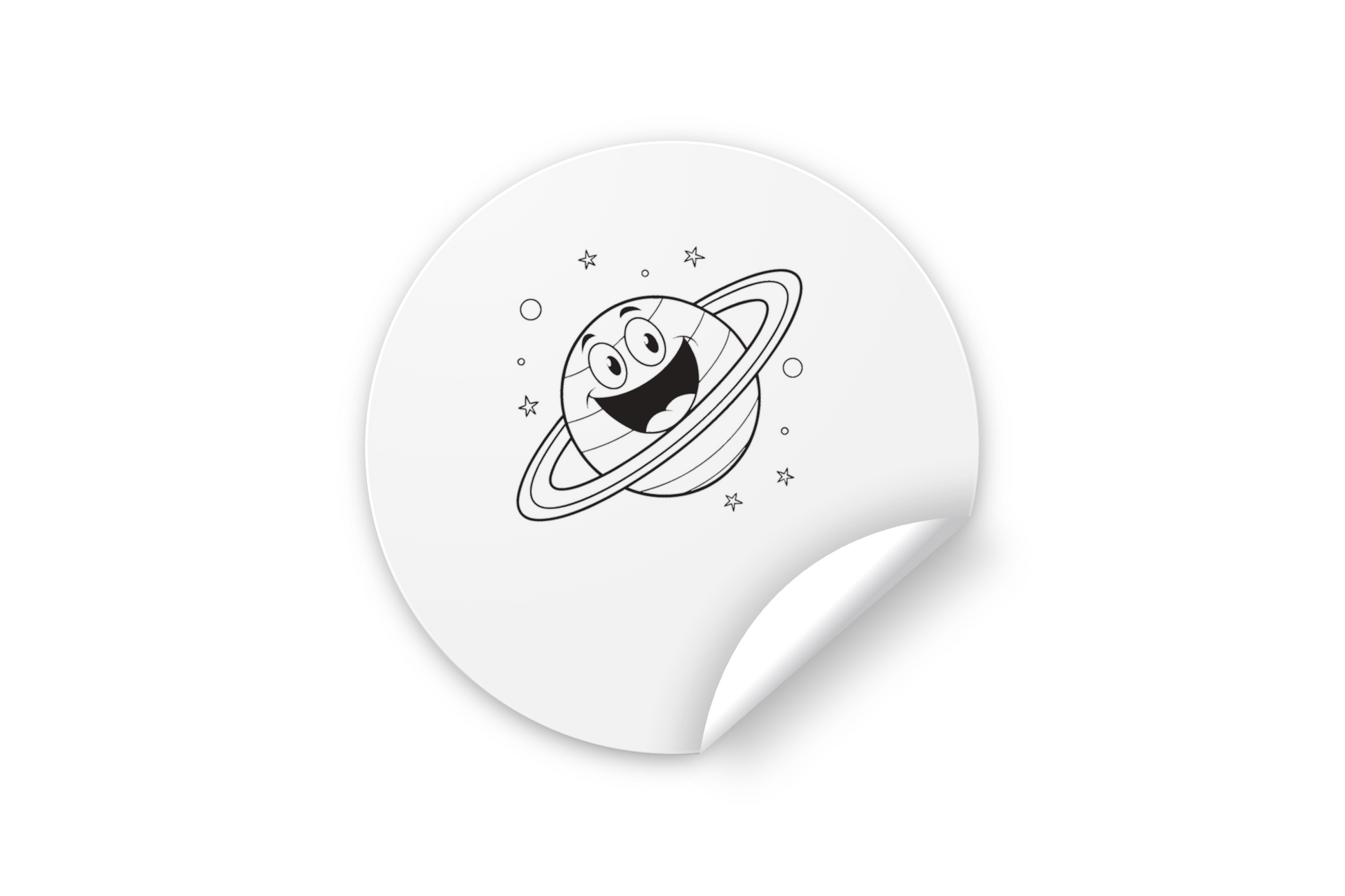 Sticker avec planète souriante en orbite style minimaliste décor univers joyeux