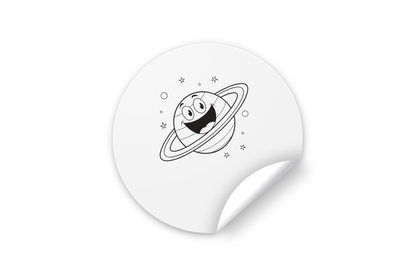 Sticker avec planète souriante en orbite style minimaliste décor univers joyeux