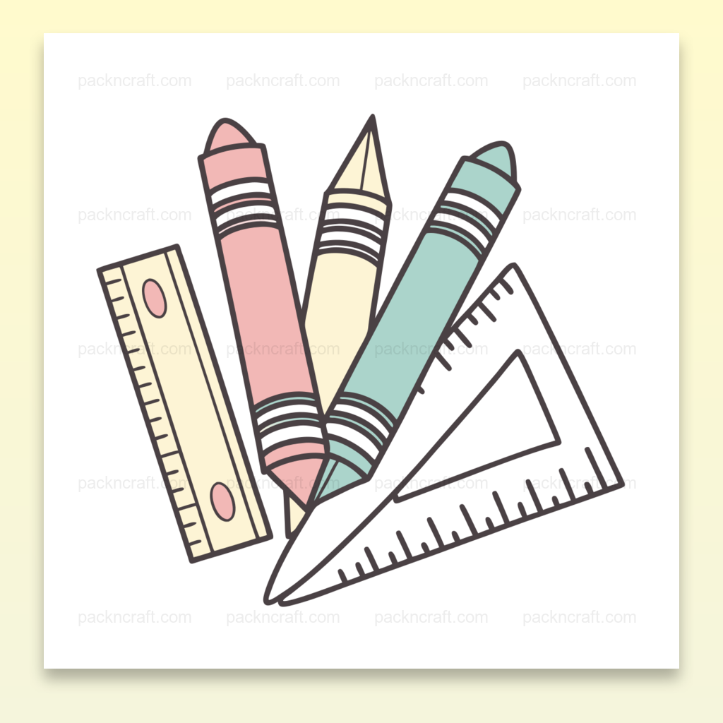 Illustration numérique de crayons et règles colorés dans un style vectoriel pastel.