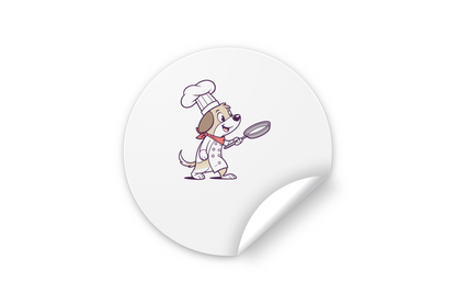 Sticker avec motif de chien en chef joyeux au style numérique, thème cuisine amusante