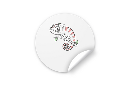 Sticker avec design de caméléon curieux au trait, ambiance naturelle et exotique