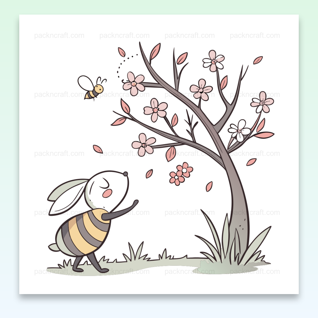 Illustration d'un lapin sous un arbre fleuri, adapté pour les projets DIY et éducatifs.
