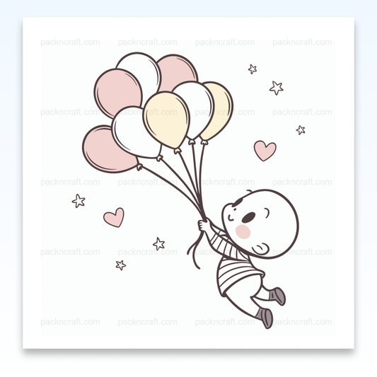 Illustration bébé kawaii avec des ballons accrocheurs pour déco
