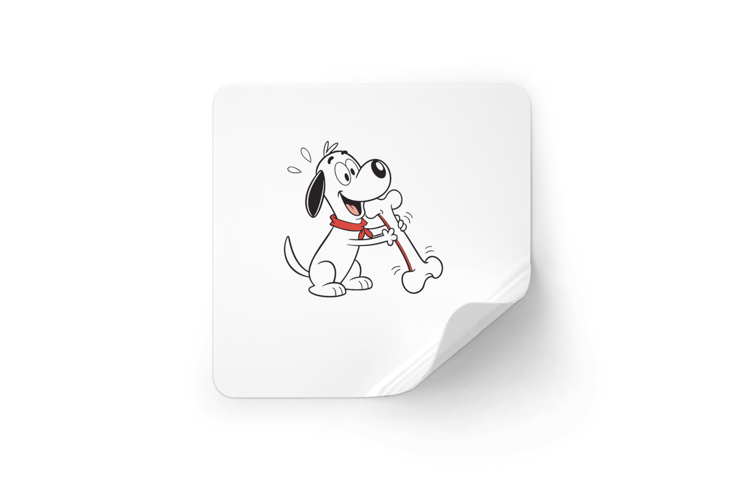 Sticker coloré montrant un chien joyeux jouant avec un os compagnon adorable