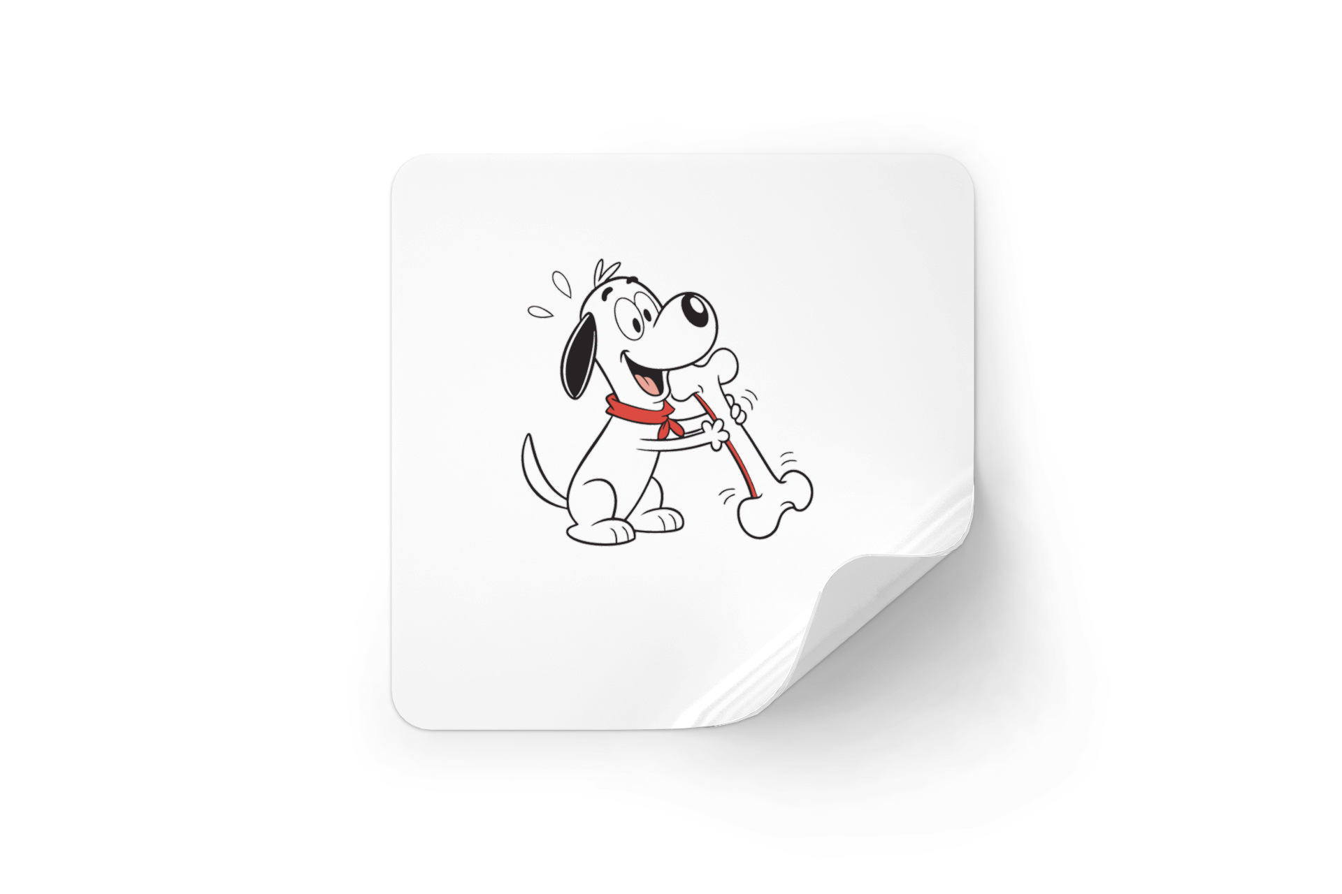 Sticker coloré montrant un chien joyeux jouant avec un os compagnon adorable