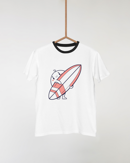 T-shirt décoré d'un fantôme minimaliste en train de surfer ambiance estivale