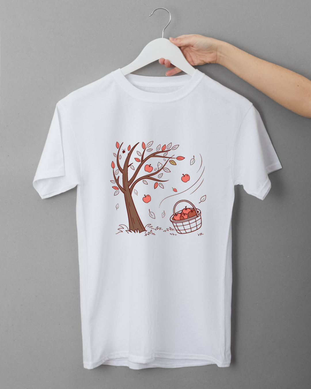 T-shirt automne de style bucolique avec motif de pommes virevoltantes