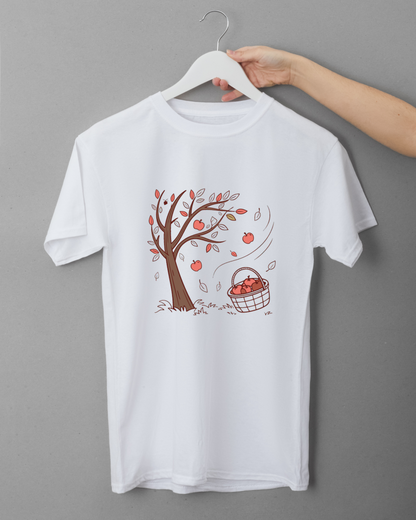 T-shirt automne de style bucolique avec motif de pommes virevoltantes