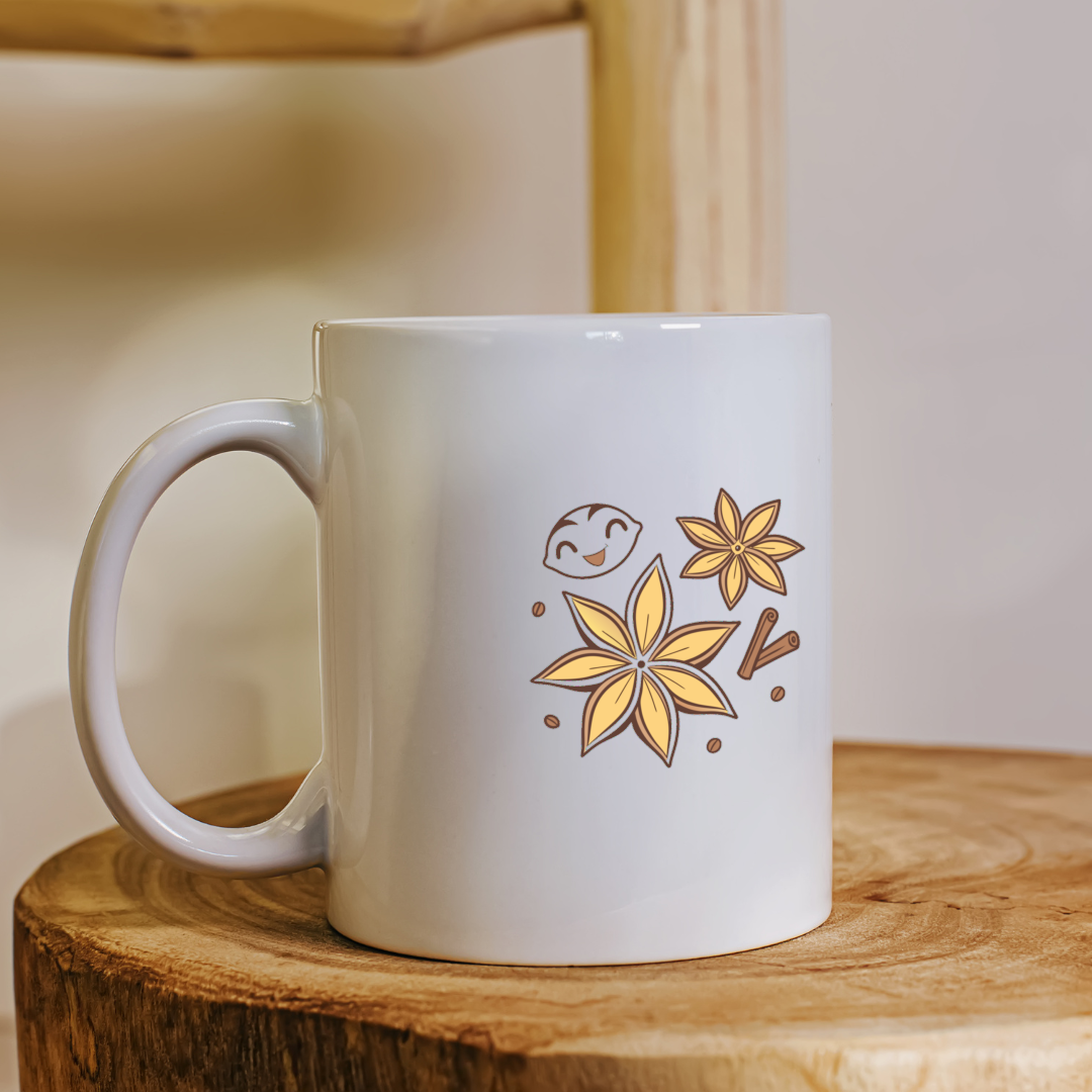 Mug joyeux avec icône kawaii épices dans un style aromatique et coloré