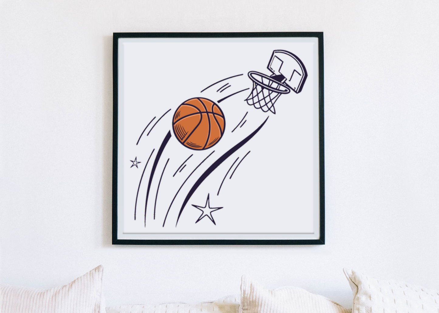 Cadre sportif avec icône de dunk de basket énergique et design dynamique