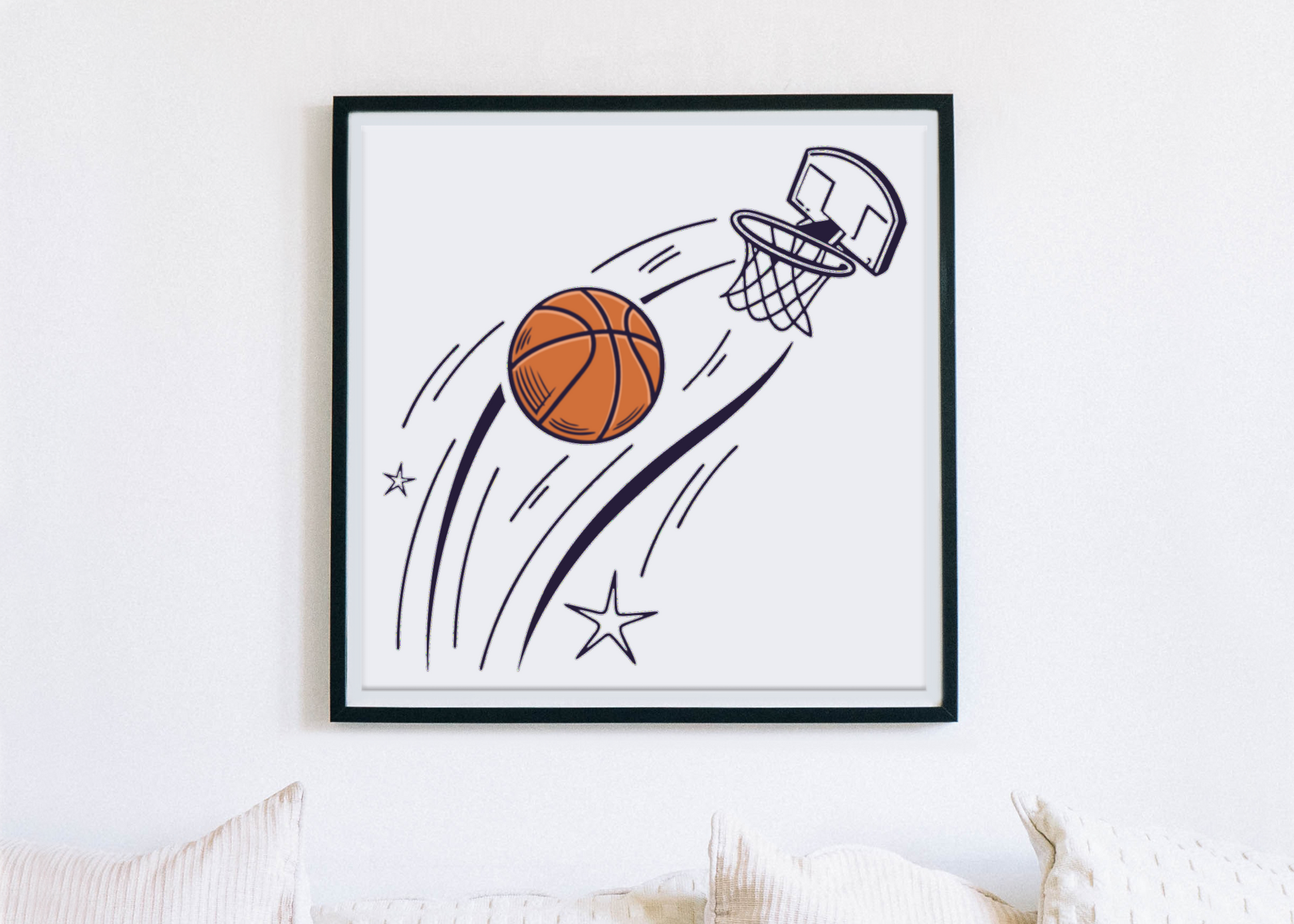 Cadre sportif avec icône de dunk de basket énergique et design dynamique